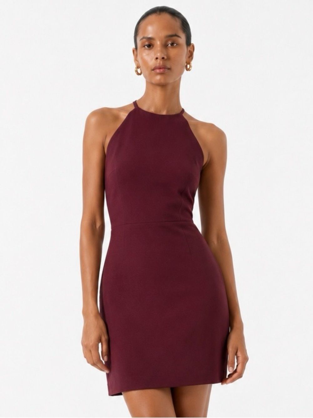 INTERMIX Halter Neck Burgundy Bodycon Mini Cutout Dress Size Medium